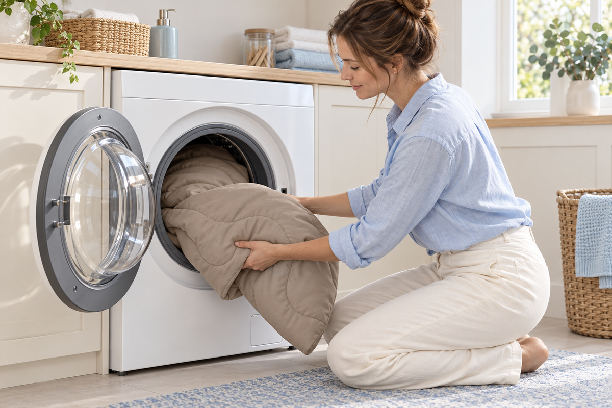 Abrigu Mono Wave Taupe gaat in de wasmachine
