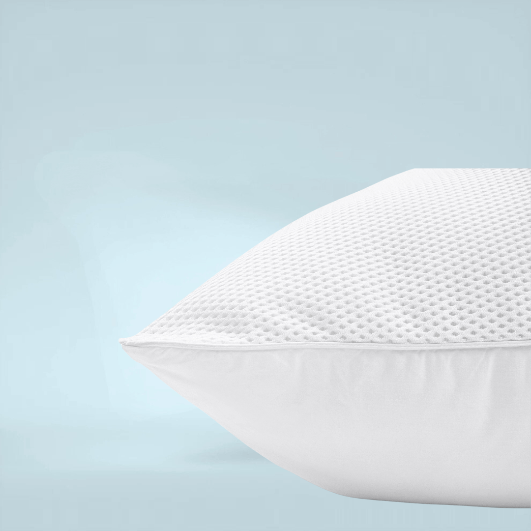 4D ventilatie microgel hoofdkussen van Abrigu. Luxe en ademend kussen met ventilatieband voor fris slaapcomfort en perfecte ondersteuning.