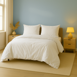 Luxe Egyptisch katoen dekbedovertrek in wit. Gemaakt van 100% ademend katoen, zacht, kreukvrij en met een frisse, elegante uitstraling.