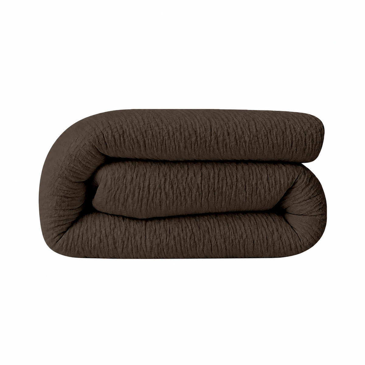 Abrigu Original mousseline dekbed Chocolade, opgevouwen op een witte achtergrond
